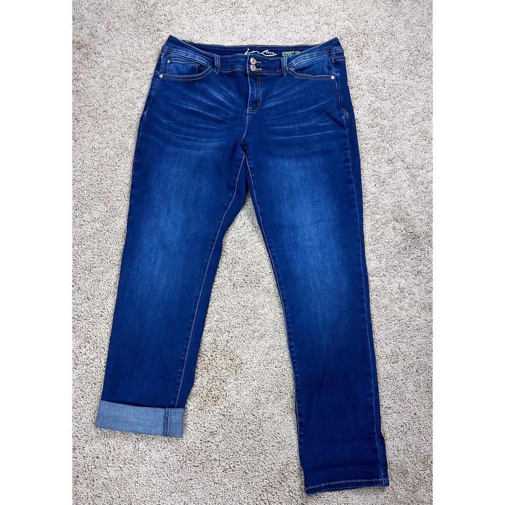 INC medium wash straight leg denim jeans regular fit high rise waist size 14